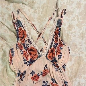 Angie Floral Lace Trim Dress - Pink and Blue